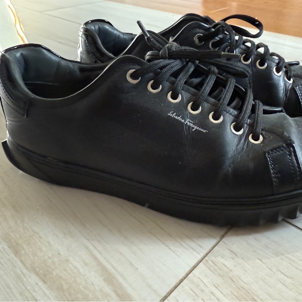 Salvatore Ferragamo Black Leather Sneakers